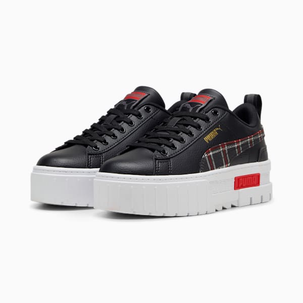 Tenis Mayze Winter Tartan para niños grandes, PUMA Black-For All Time Red, extralarge