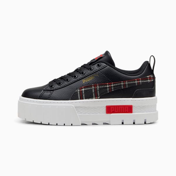 Tenis Mayze Winter Tartan para niños grandes, PUMA Black-For All Time Red, extralarge
