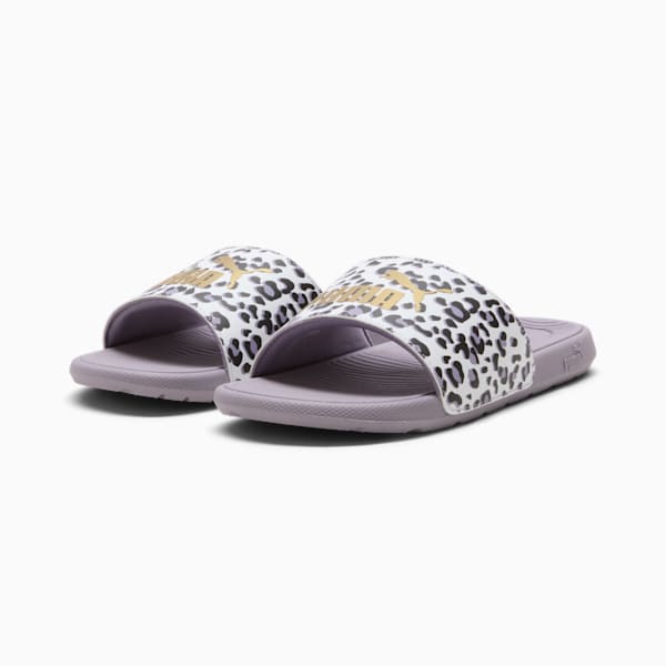 Cool Cat 2.0 Animal Big Kids' Slides, PUMA White-Gold-Pale Plum, extralarge