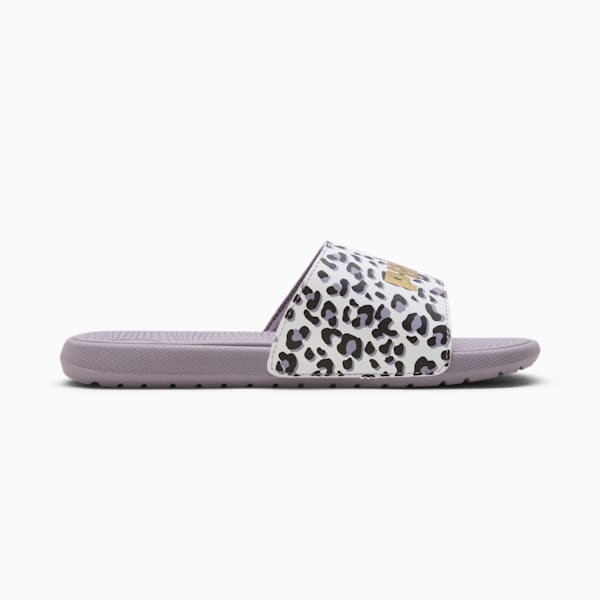 Cool Cat 2.0 Animal Big Kids' Slides, PUMA White-Gold-Pale Plum, extralarge