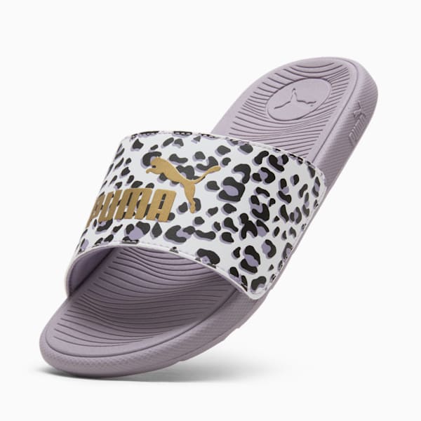 Cool Cat 2.0 Animal Big Kids' Slides, PUMA White-Gold-Pale Plum, extralarge