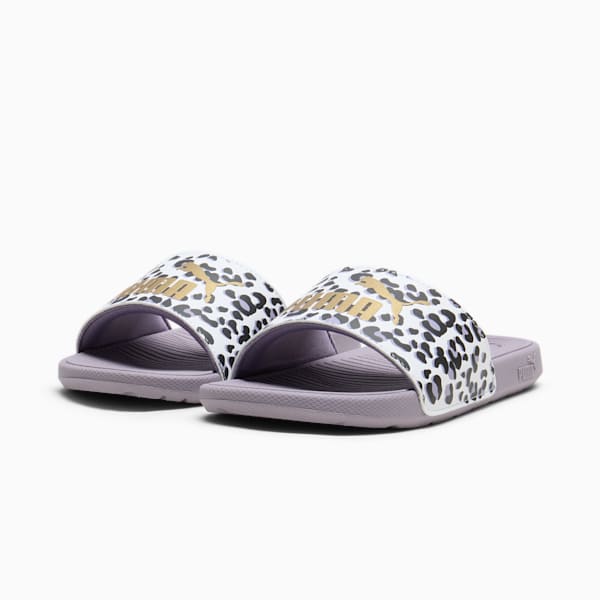 Cool Cat 2.0 Animal Little Kids' Slides, PUMA White-Gold-Pale Plum, extralarge