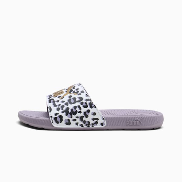 Cool Cat 2.0 Animal Little Kids' Slides, PUMA White-Gold-Pale Plum, extralarge