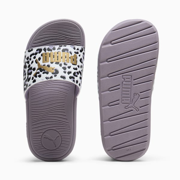 Cool Cat 2.0 Animal Little Kids' Slides, PUMA White-Gold-Pale Plum, extralarge