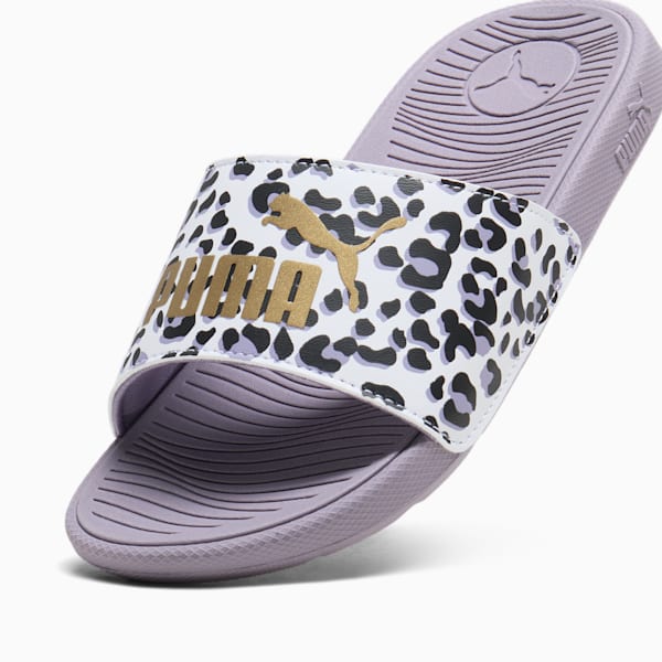 Cool Cat 2.0 Animal Little Kids' Slides, PUMA White-Gold-Pale Plum, extralarge