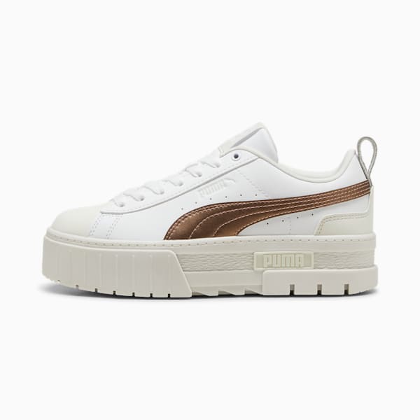 Tenis Mayze Glow-Up para mujer, PUMA White-Vapor Gray, extralarge