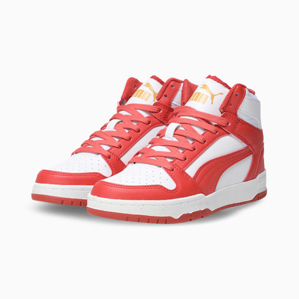 RBD Game Mid Youth Sneakers, PUMA White-Red Fire-Archive Gold, extralarge-IND