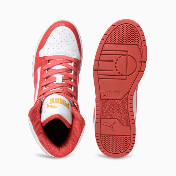 RBD Game Mid Youth Sneakers, PUMA White-Red Fire-Archive Gold, extralarge-IND