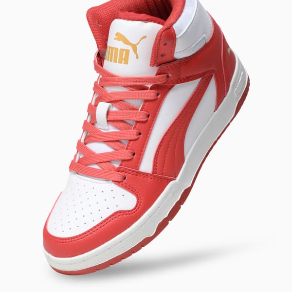 RBD Game Mid Youth Sneakers, PUMA White-Red Fire-Archive Gold, extralarge-IND