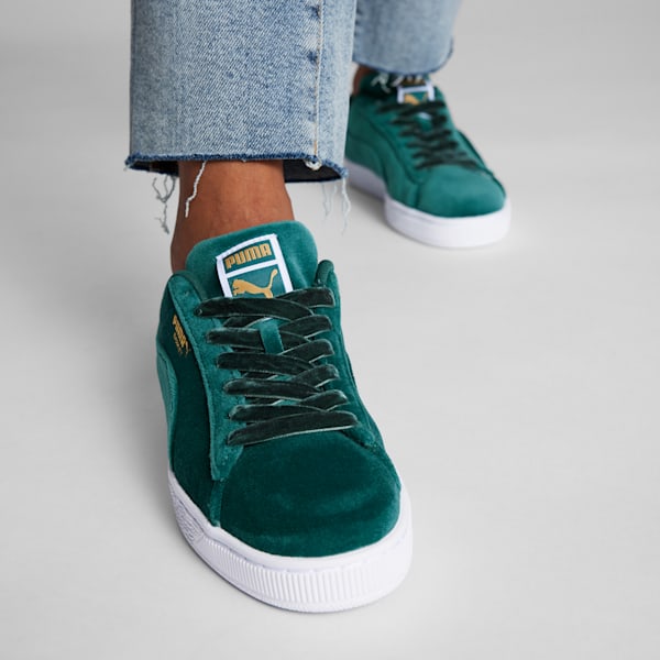 Tenis clásicos de baloncesto de gamuza para mujer, Malachite-Puma Team Gold-PUMA White, extralarge