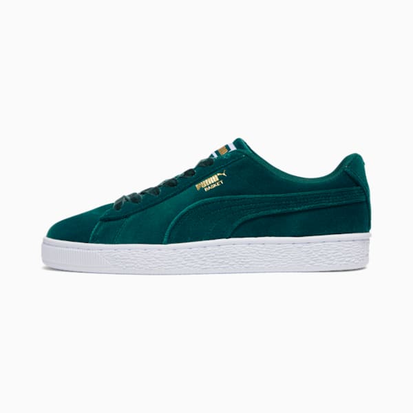 Tenis clásicos de baloncesto de gamuza para mujer, Malachite-Puma Team Gold-PUMA White, extralarge