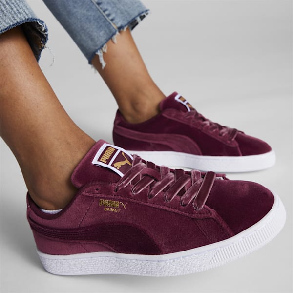 Tenis clásicos de baloncesto de gamuza para mujer, Dark Jasper-Puma Team Gold-PUMA White, extralarge