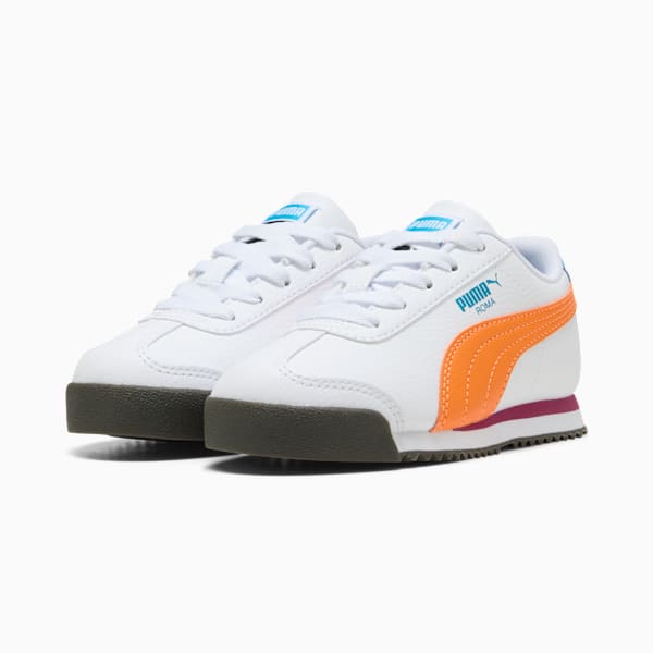 Zapatillas Roma 24 Standard para niños, PUMA White-Orange Glo, extralarge