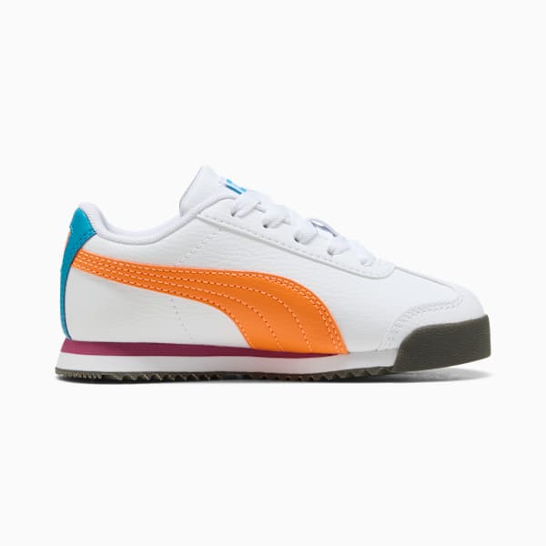 Zapatillas Roma 24 Standard para niños, PUMA White-Orange Glo, extralarge