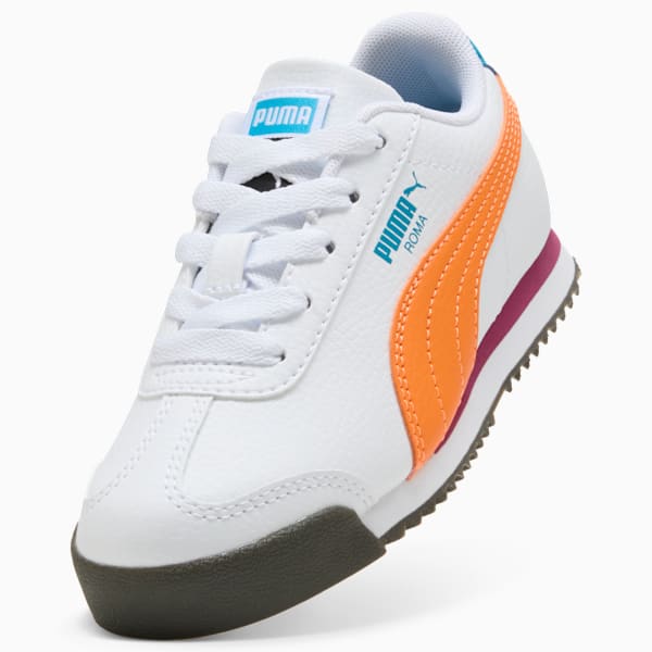 Zapatillas Roma 24 Standard para niños, PUMA White-Orange Glo, extralarge