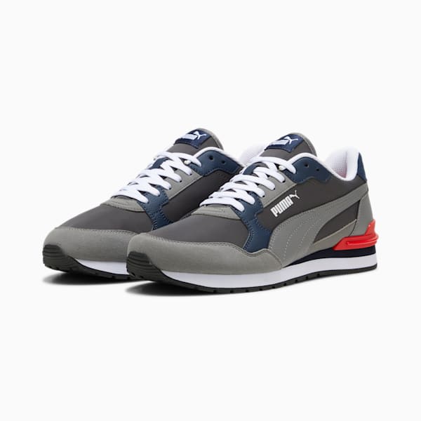 Tenis de nailon ST Runner v4 para hombre, Shadow Gray-Cast Iron-Club Navy-PUMA Red-PUMA White, extralarge