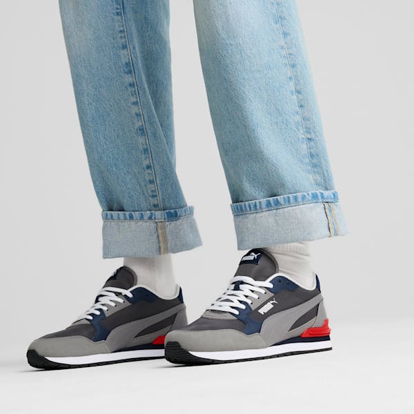 Tenis de nailon ST Runner v4 para hombre, Shadow Gray-Cast Iron-Club Navy-PUMA Red-PUMA White, extralarge