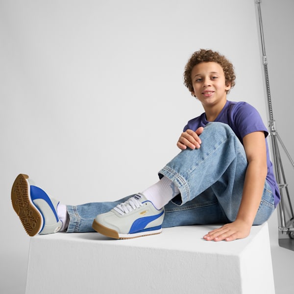 Roma 24 Standard Big Kids' Sneakers, Cool Light Gray-Vivid Blue, extralarge