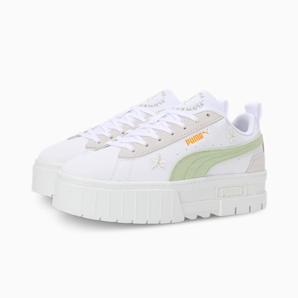 Mayze Embroidery Women's Sneakers, PUMA White-Pistachio Green, extralarge-IND