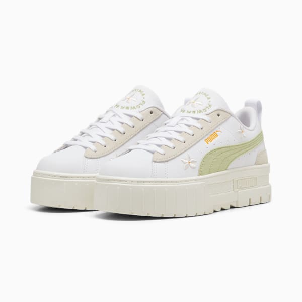 Tenis bordados Mayze para mujer, PUMA White-Pistachio Green, extralarge