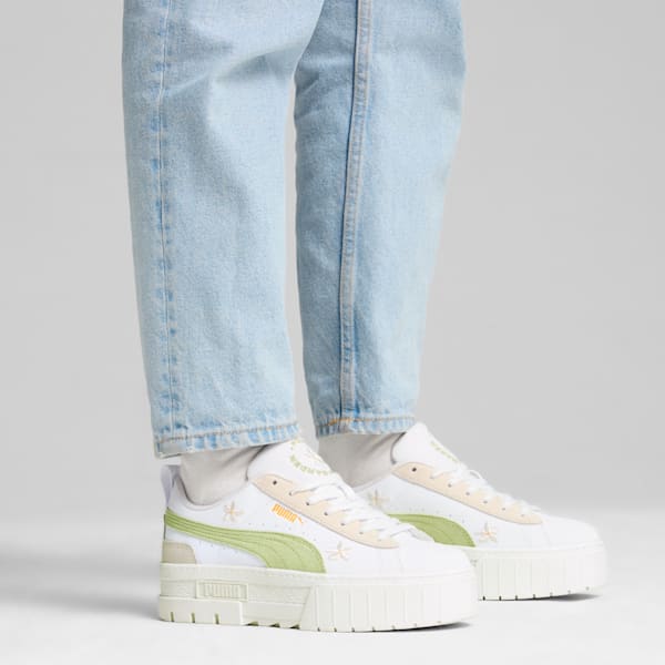 Tenis bordados Mayze para mujer, PUMA White-Pistachio Green, extralarge