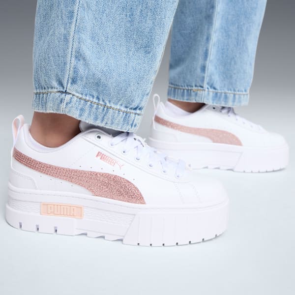 Mayze Glitter Sneakers Big Kids, PUMA White-Rose Gold, extralarge