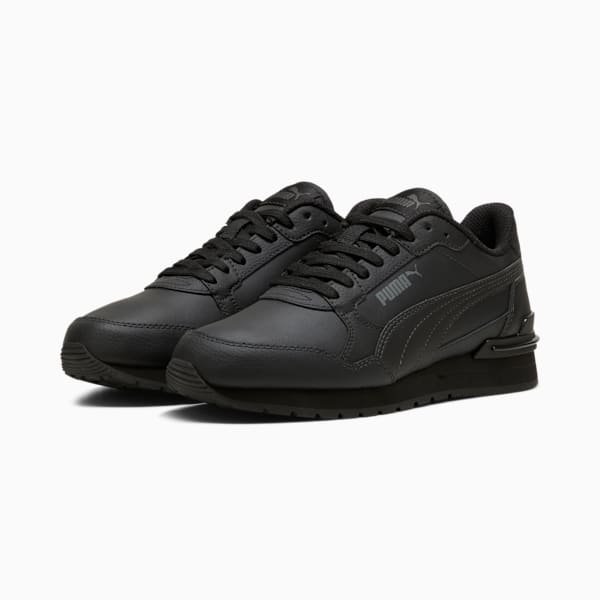 Tenis para niños grandes ST Runner v4 de piel, PUMA Black-Shadow Gray, extralarge