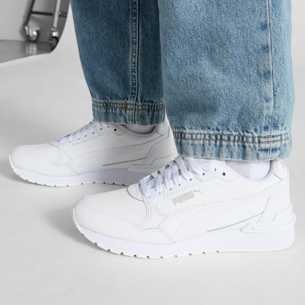 Tenis para niños grandes ST Runner v4 de piel, PUMA White-Cool Light Gray, extralarge