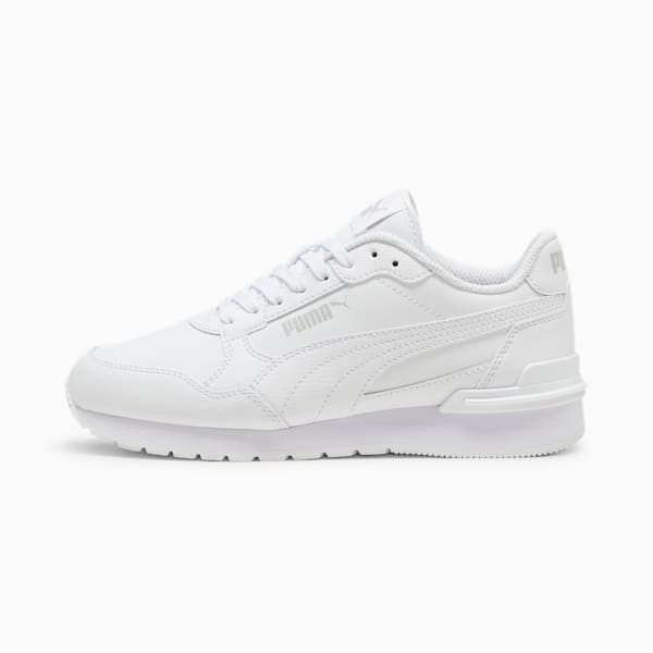 Tenis para niños grandes ST Runner v4 de piel, PUMA White-Cool Light Gray, extralarge