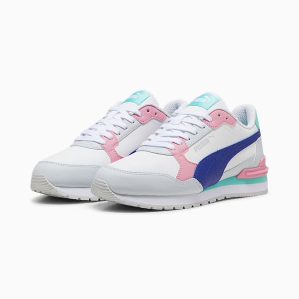 ST Runner v4 Leather Big Kids' Sneakers, PUMA White-Lapis Lazuli-Silver Mist-Mauved Out-Mint, extralarge