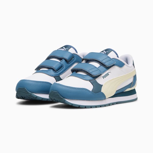 ST Runner v4 Leather Little Kids' Sneakers, PUMA White-Creamy Vanilla-Blue Horizon-Gray Skies, extralarge