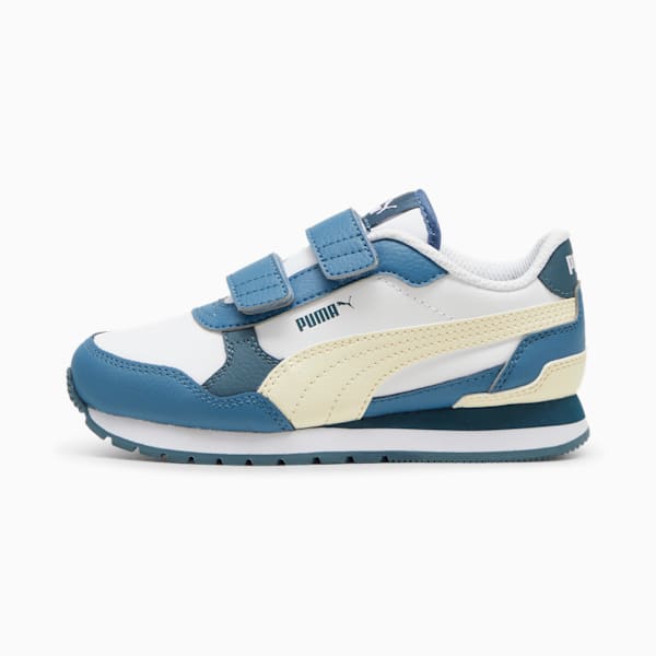 ST Runner v4 Leather Little Kids' Sneakers, PUMA White-Creamy Vanilla-Blue Horizon-Gray Skies, extralarge