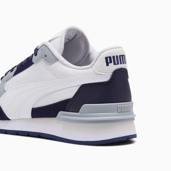 Tenis de piel para niños grandes ST Runner v4, Feather Gray-PUMA White-PUMA Navy-Cool Mid Gray, extralarge