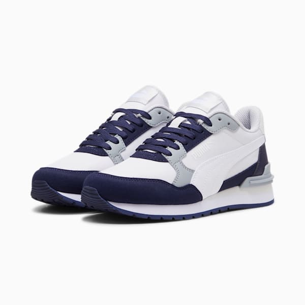 Tenis de piel para niños grandes ST Runner v4, Feather Gray-PUMA White-PUMA Navy-Cool Mid Gray, extralarge
