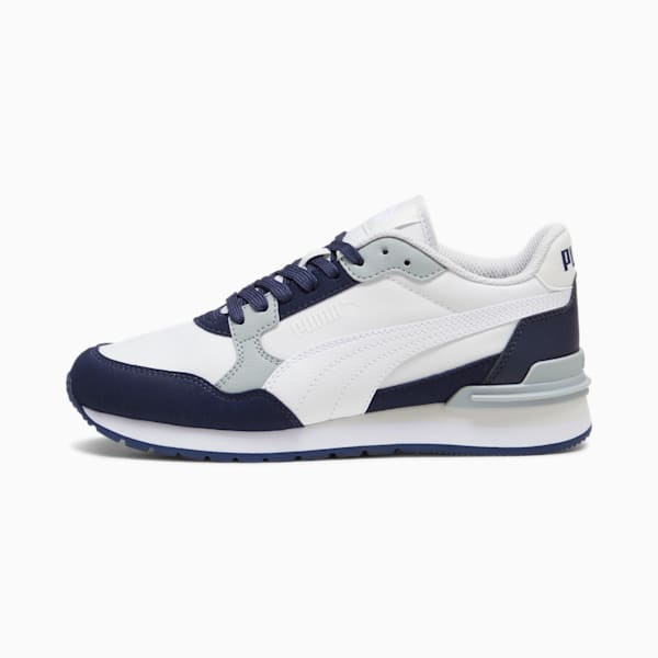 Tenis de piel para niños grandes ST Runner v4, Feather Gray-PUMA White-PUMA Navy-Cool Mid Gray, extralarge