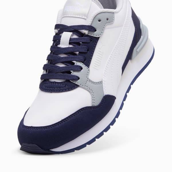 Tenis de piel para niños grandes ST Runner v4, Feather Gray-PUMA White-PUMA Navy-Cool Mid Gray, extralarge