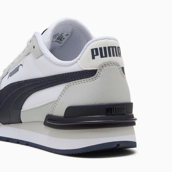 Tenis de piel para niños grandes ST Runner v4, PUMA White-New Navy-Cool Light Gray, extralarge