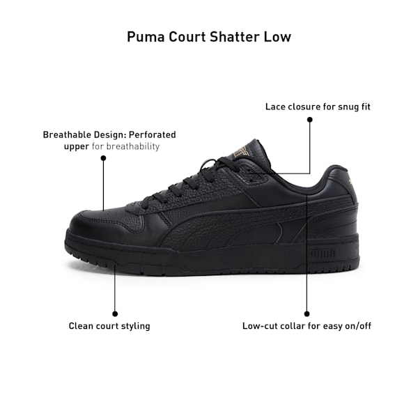 PUMA Court Shatter Low Unisex Sneakers, PUMA Black, extralarge-IND