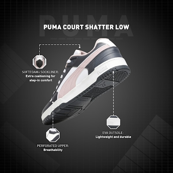 Court Shatter Low Sneakers, PUMA White-Strong Gray-Mauve Mist, extralarge-IND
