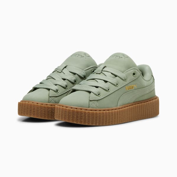 FENTY x PUMA Creeper Phatty Earth Tone Big Kids' Sneakers, Green Fog-PUMA Gold-Gum, extralarge