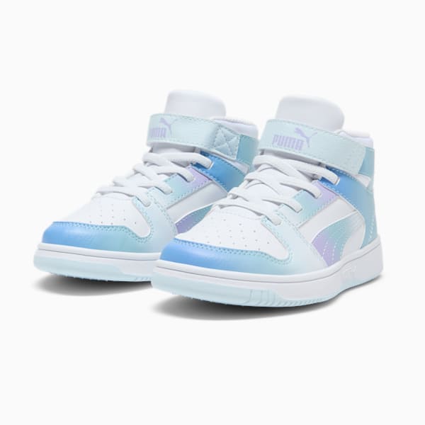 Rebound LayUp SL Euphoria V Little Kids' Shoes, PUMA White-Vivid Violet-Turquoise Surf, extralarge