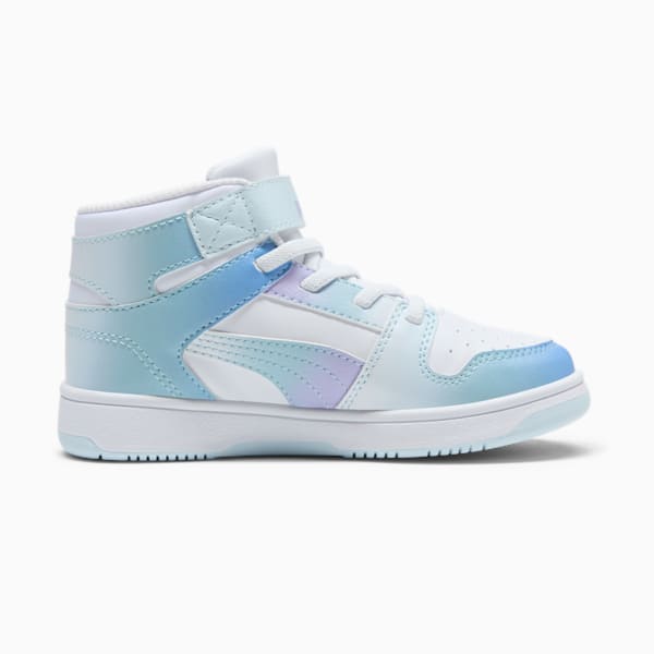 Rebound LayUp SL Euphoria V Little Kids' Shoes, PUMA White-Vivid Violet-Turquoise Surf, extralarge