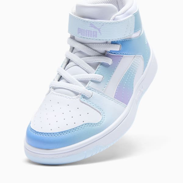 Rebound LayUp SL Euphoria V Little Kids' Shoes, PUMA White-Vivid Violet-Turquoise Surf, extralarge