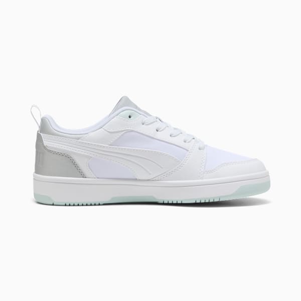 White PUMA women's trainer with signature stripe and light sole detail.