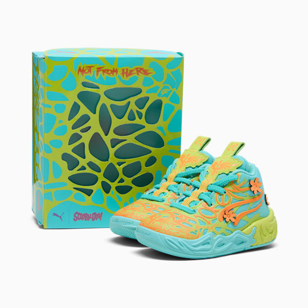 PUMA x LAMELO BALL MB.04 Scooby-Doo Toddlers' Shoes, Aquatic-Heat Fire-Lime Smash, extralarge
