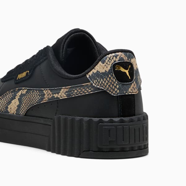 Black PUMA trainer with snake print detailing for women.