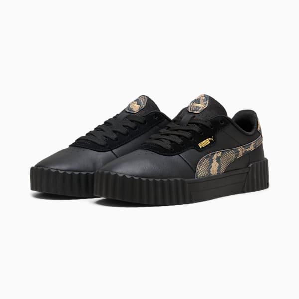 Black PUMA ladies' trainer with snakeskin-style detailing and lace-up closure.