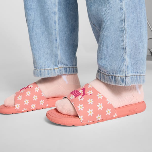 Cool Cat 2.0 Daisies Big Kids' Slides, Pink Fruit-PUMA Pink-PUMA White-Almost Apricot, extralarge
