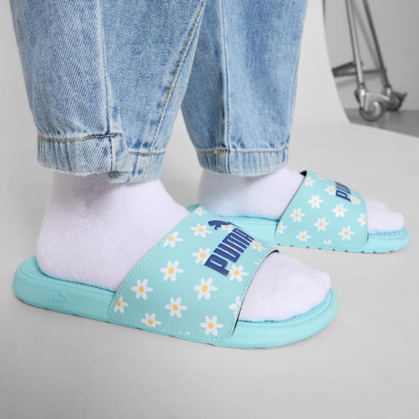 Cool Cat 2.0 Daisies Big Kids' Slides, Safe Lake-Blue Crystal-PUMA White-Almost Apricot, extralarge