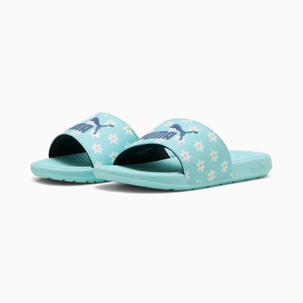 Cool Cat 2.0 Daisies Little Kids' Slides, Safe Lake-Blue Crystal-PUMA White-Almost Apricot, extralarge